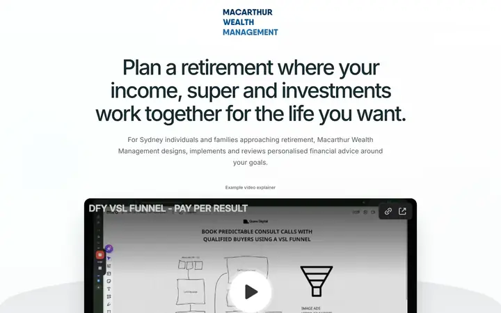 Landing page preview for Macarthur Wealth Management