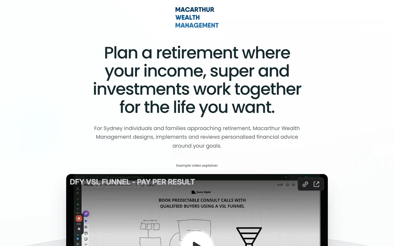 Landing page preview for Macarthur Wealth Management